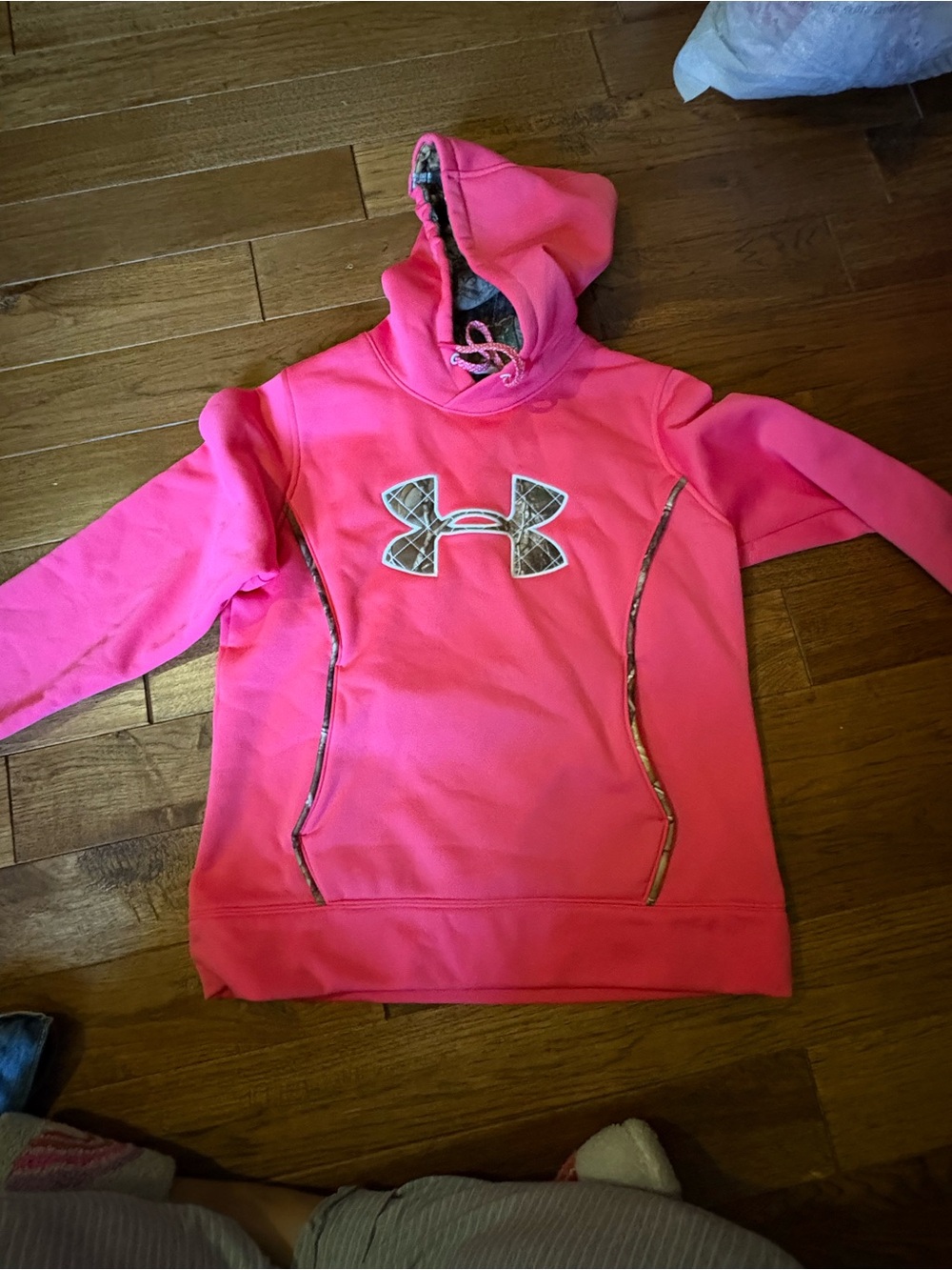 Under Armour Neon Pink Girls' Pullover Hoodie with Camo Trim